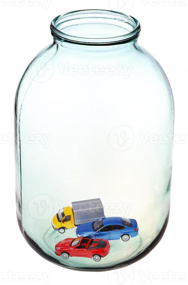 new cars in big open glass jar photo