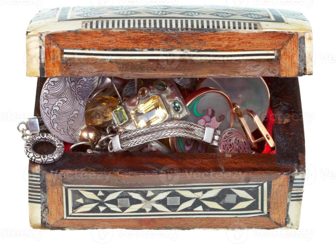 small treasure wooden chest with jewel photo