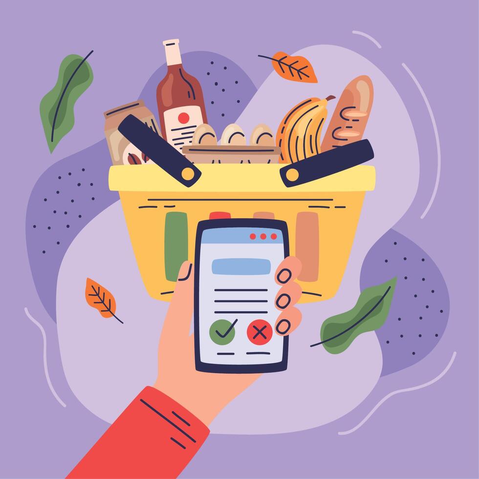smartphone online grocery shopping vector
