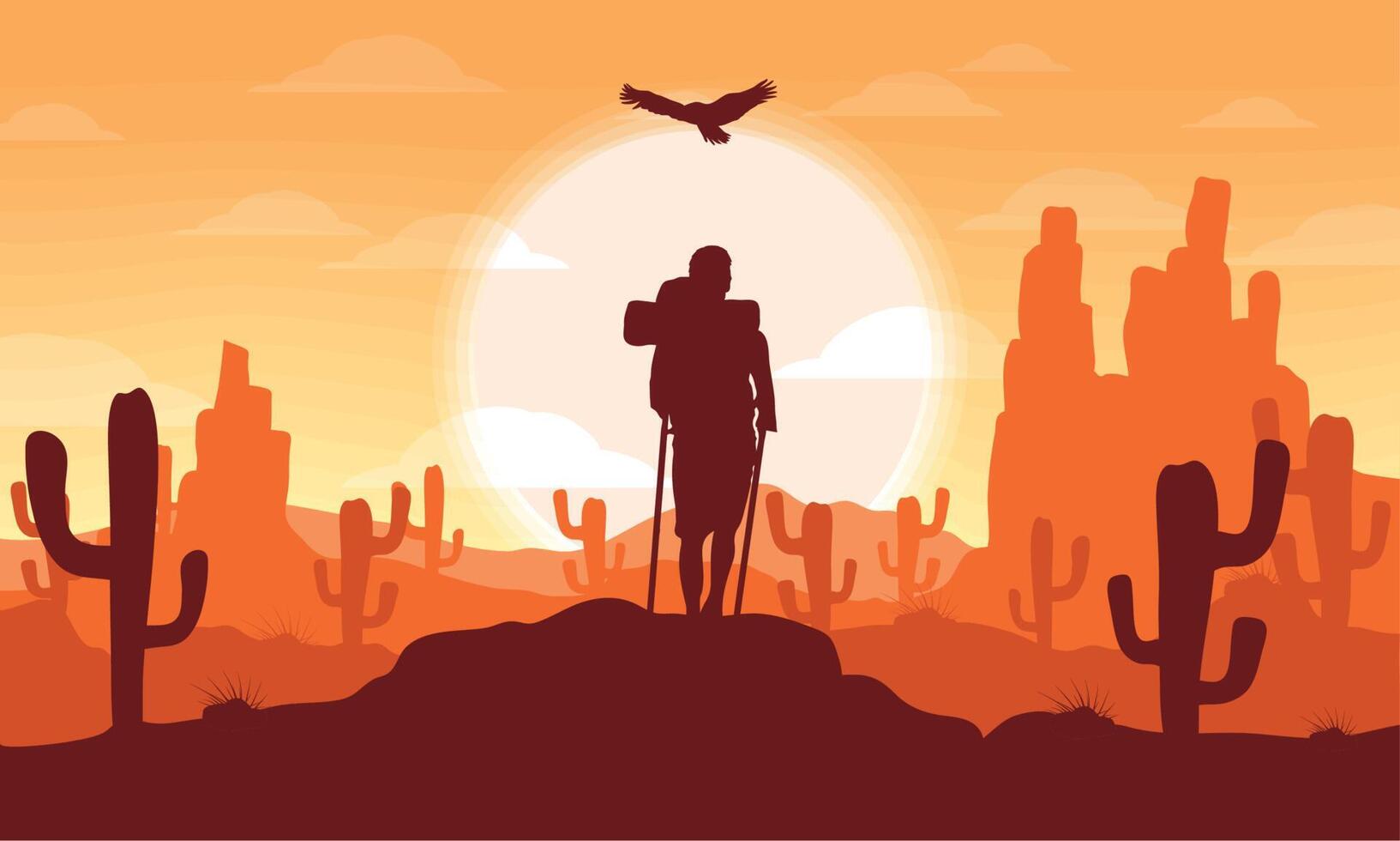 male traveler in desert vector