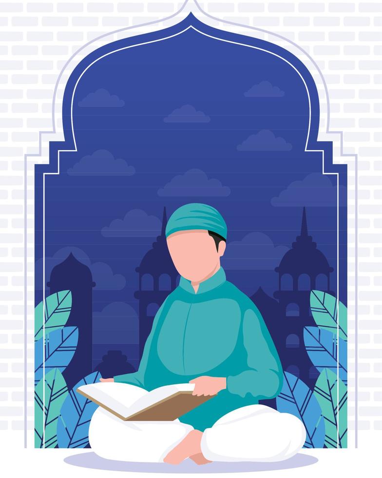 hombre musulmán leyendo el Corán vector