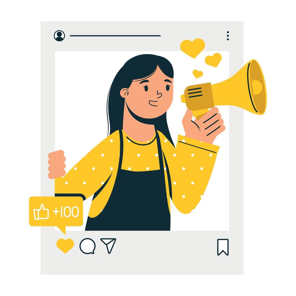 girl with megaphone and hearts vector