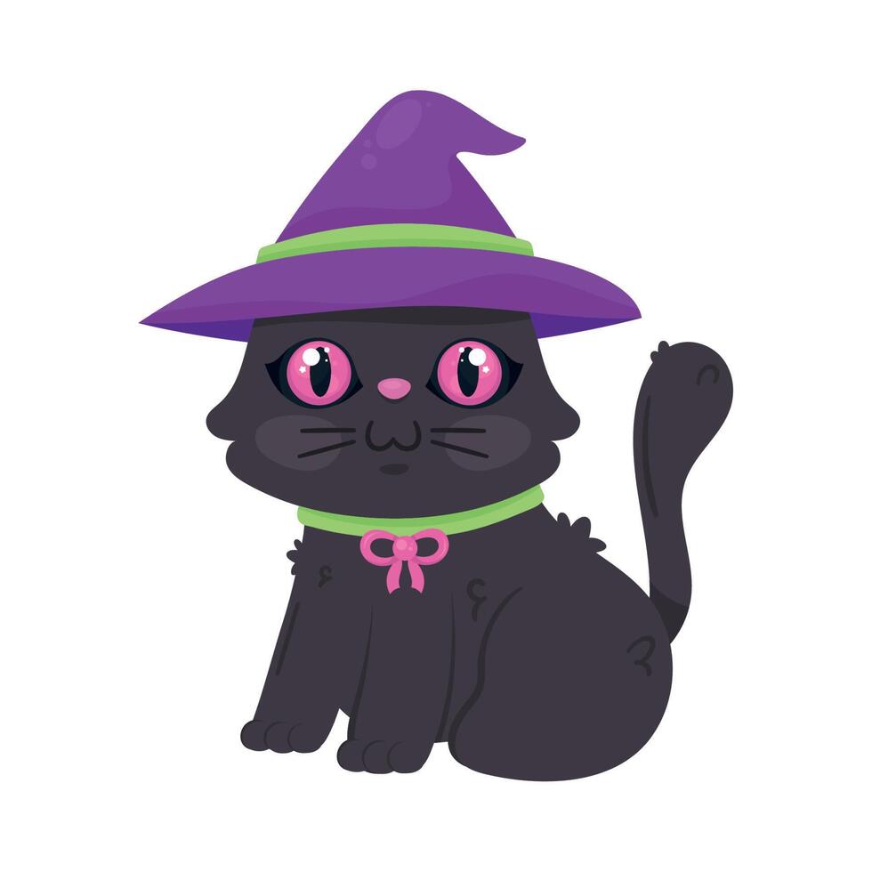 halloween cat with witch hat vector