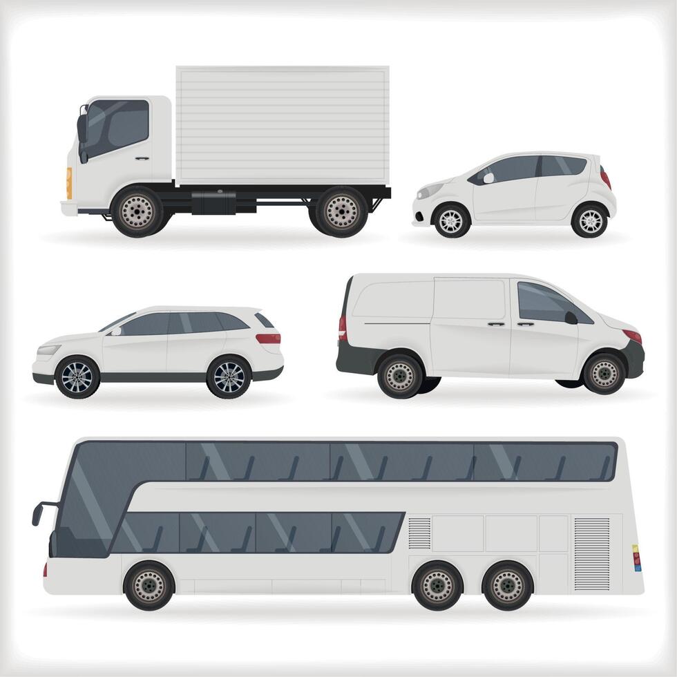 maqueta cinco vehiculos blancos vector