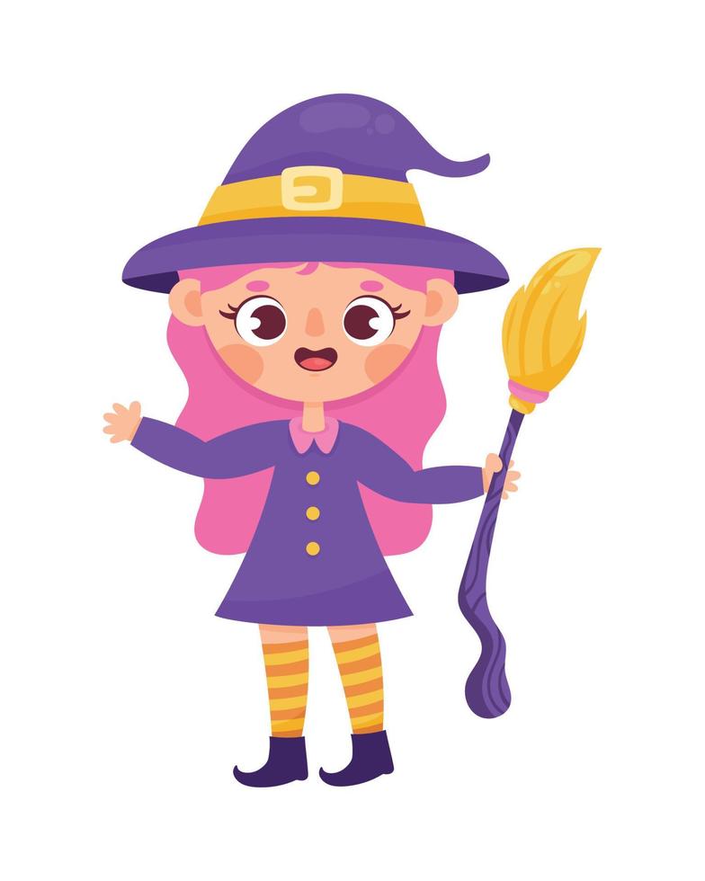 witch with broom character vector