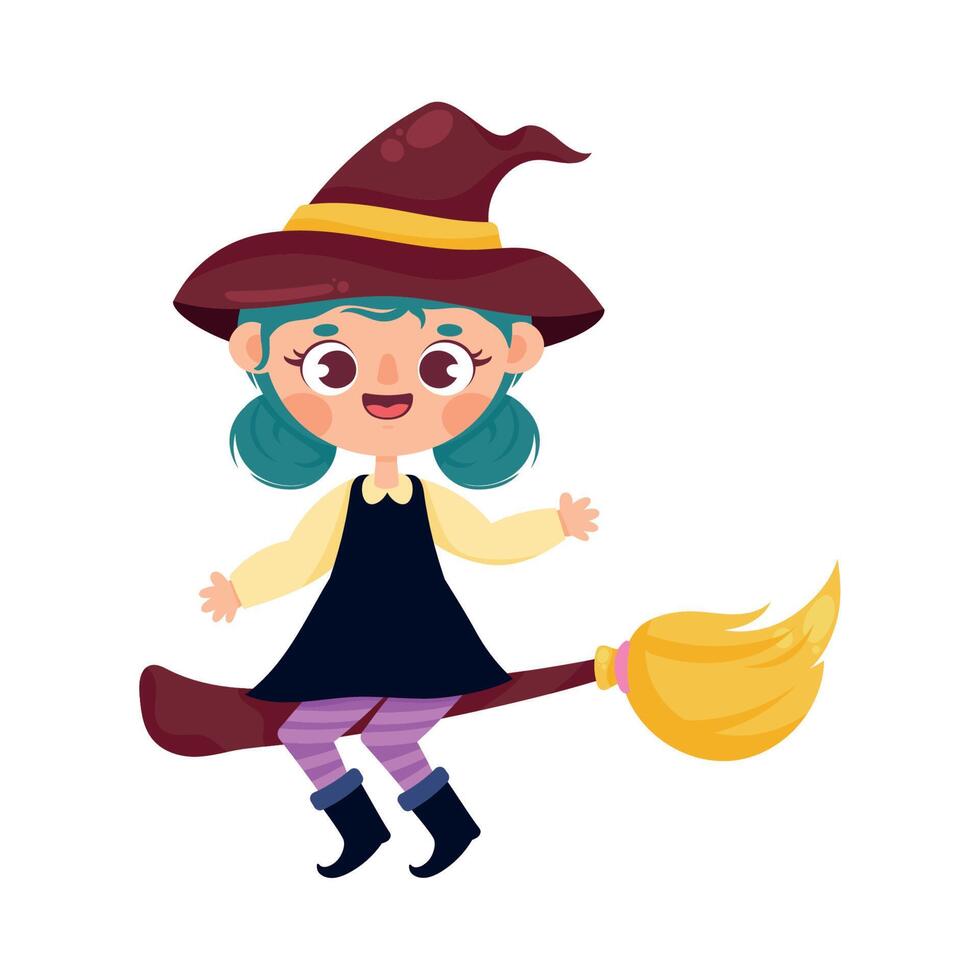 witch flying in broom vector