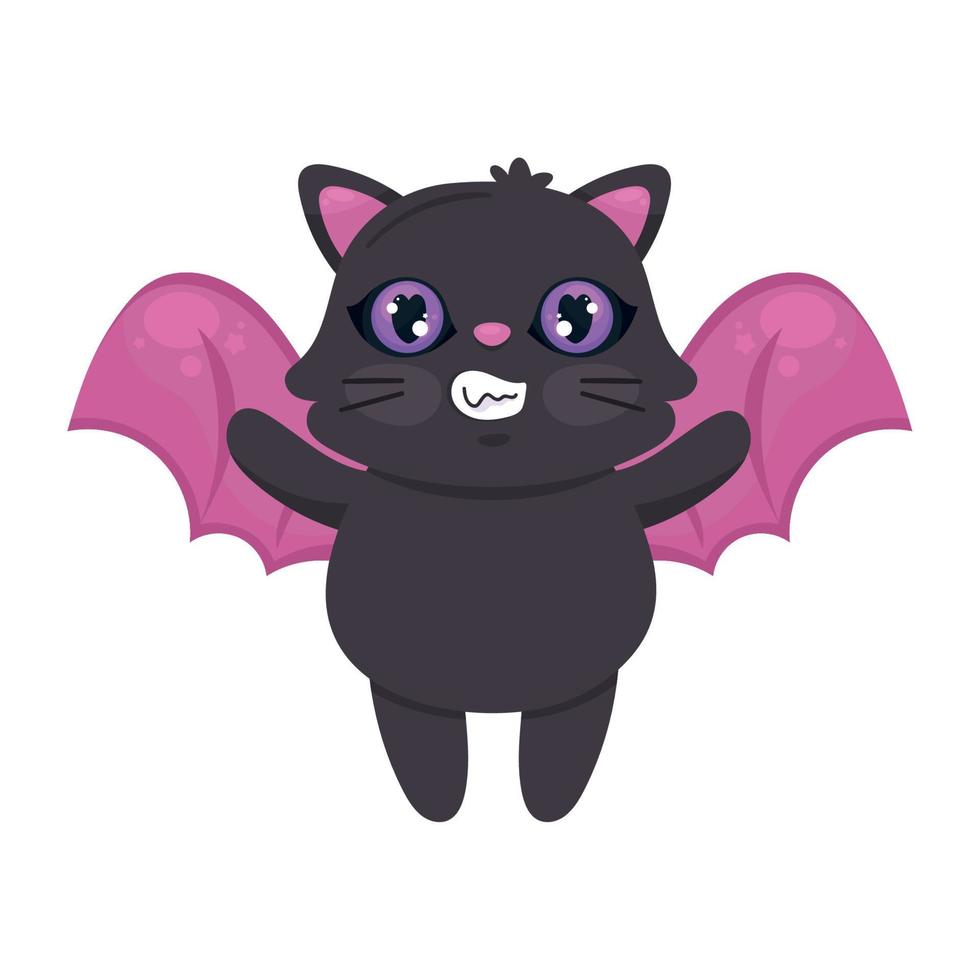 halloween cat with bat wings vector