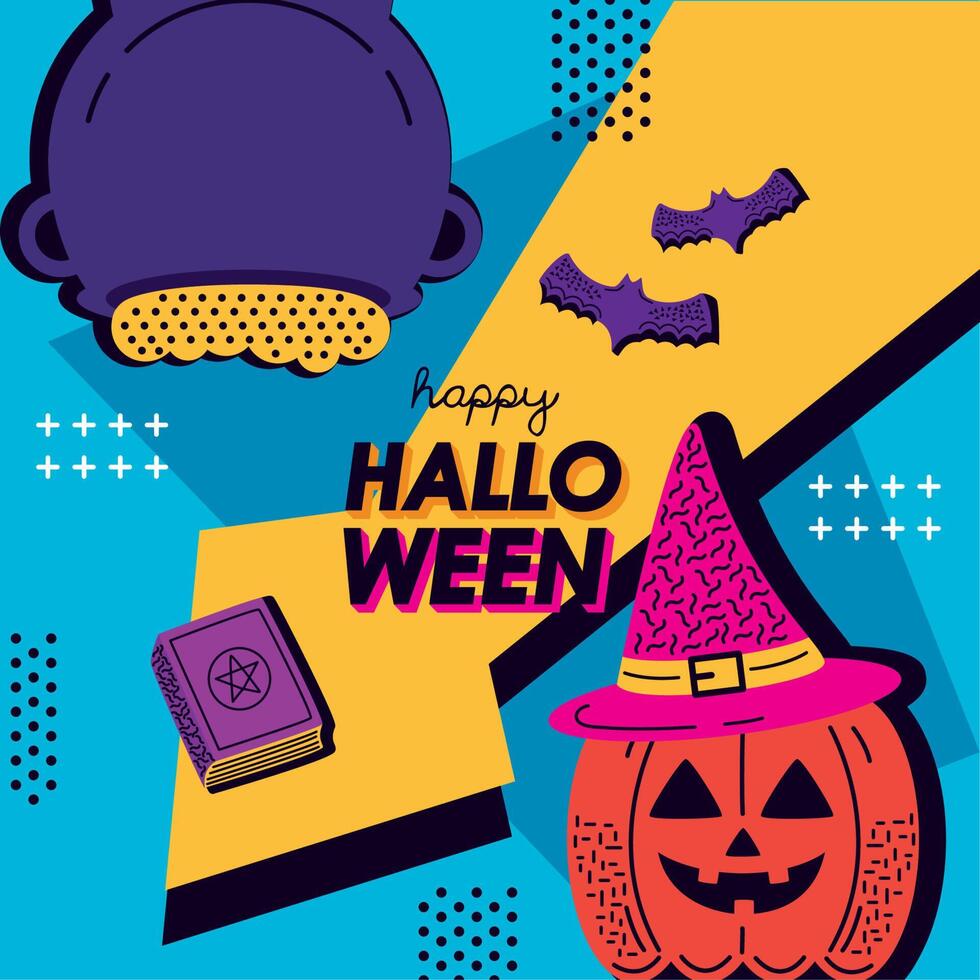 halloween template memphis style vector