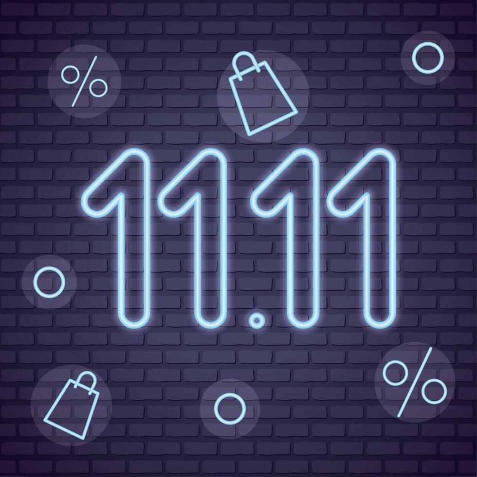 11 11 neon lights in wall vector
