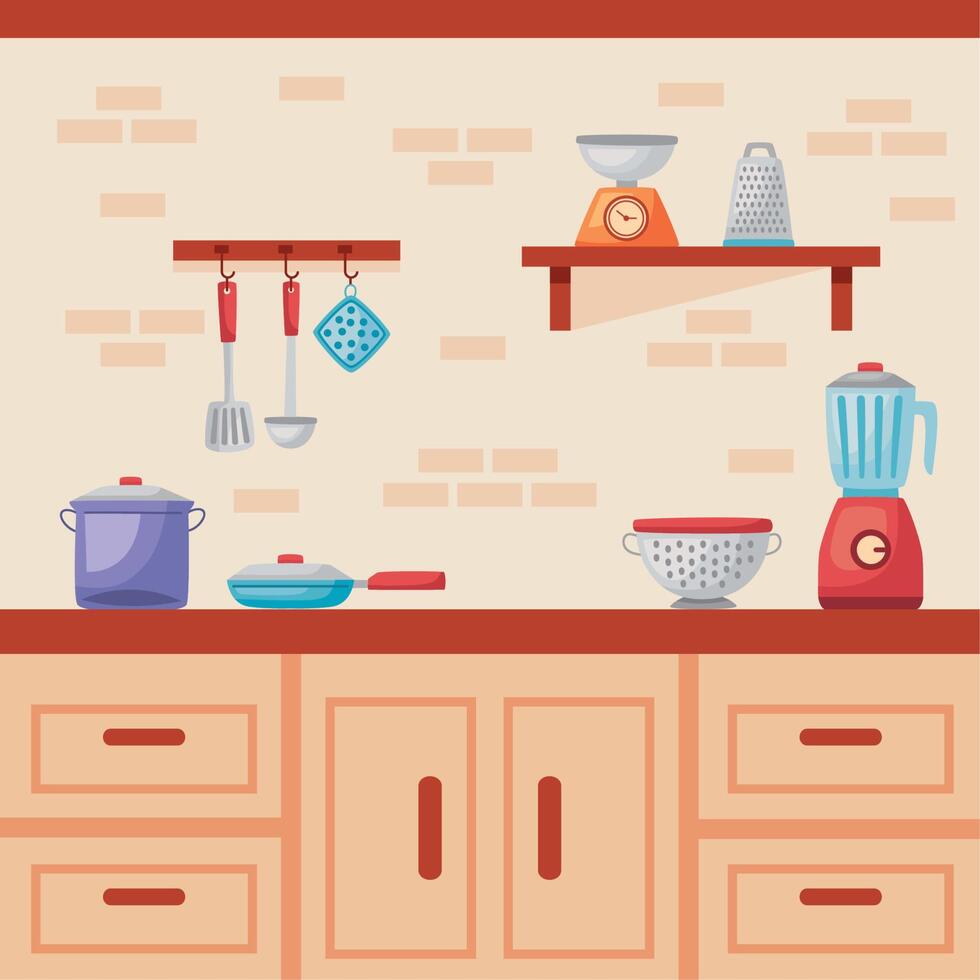 kitchen with utensils vector