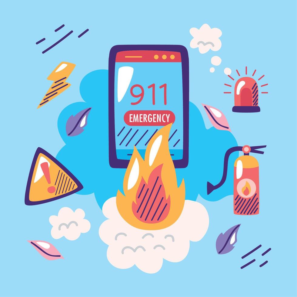 teléfono inteligente con servicio de emergencia vector