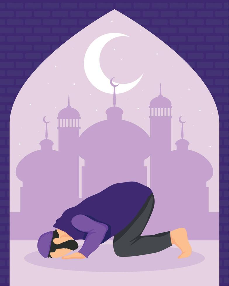 muslim man praying in frame vector