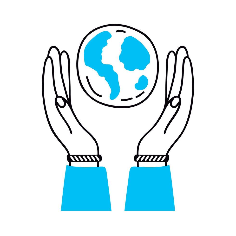 hands with world planet vector