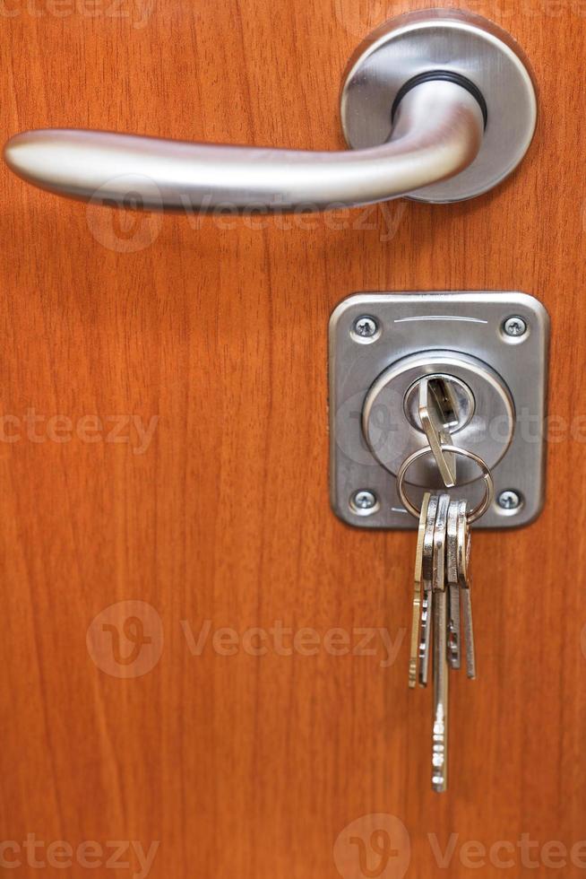 door handle and bunch of keys in keyhole photo