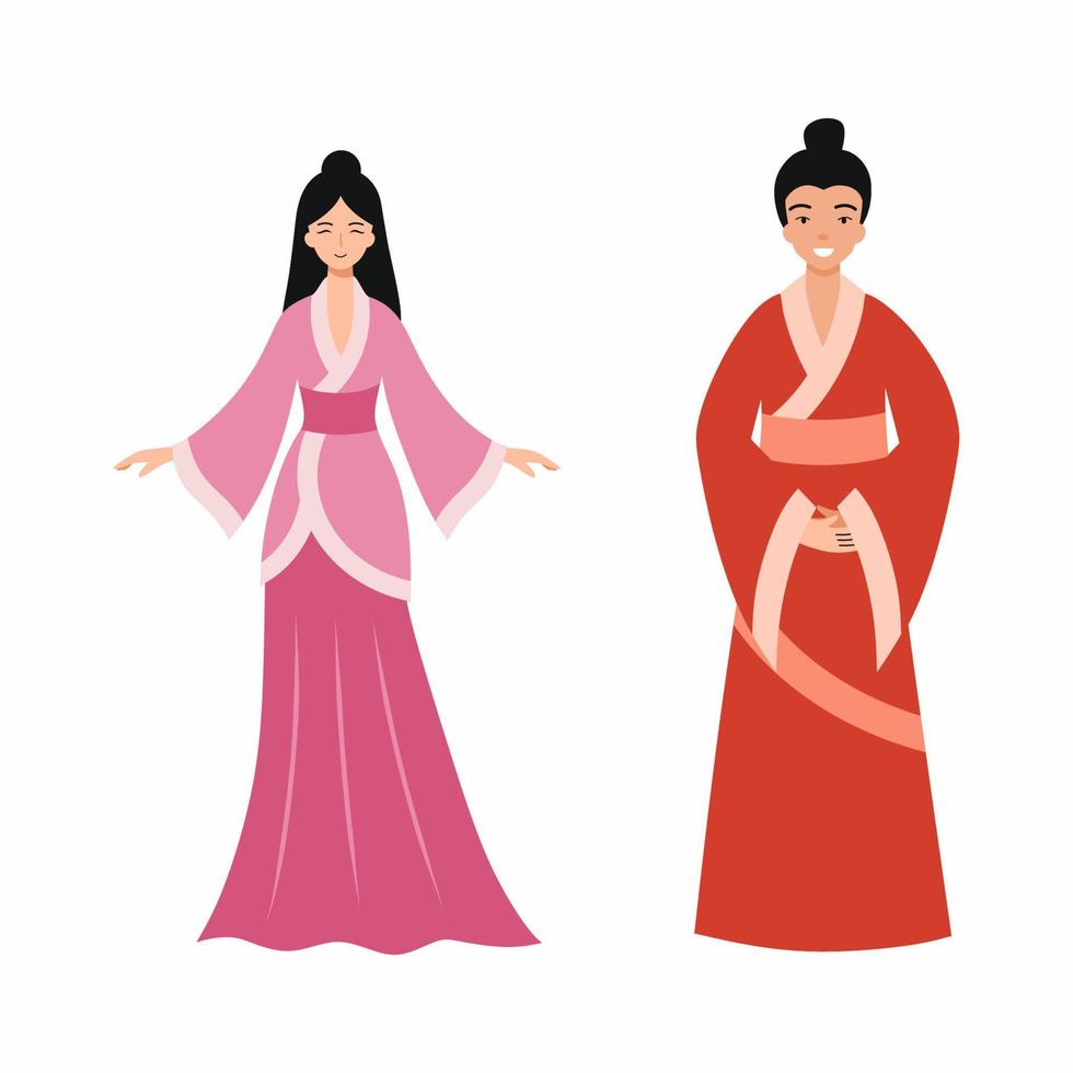 Asian family. Man and woman oriental appearance. Traditional clothing of Taiwan residents. vector