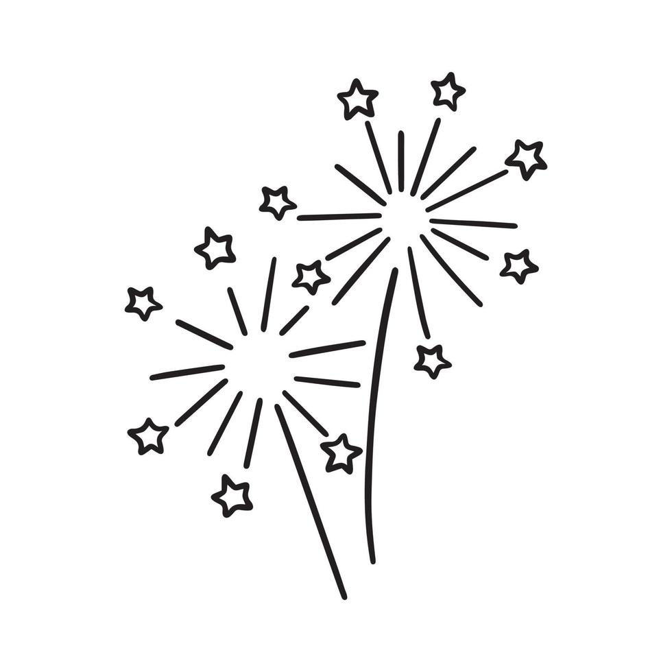 Hand drawn set of fireworks doodle. Vector illustration isolated on white background