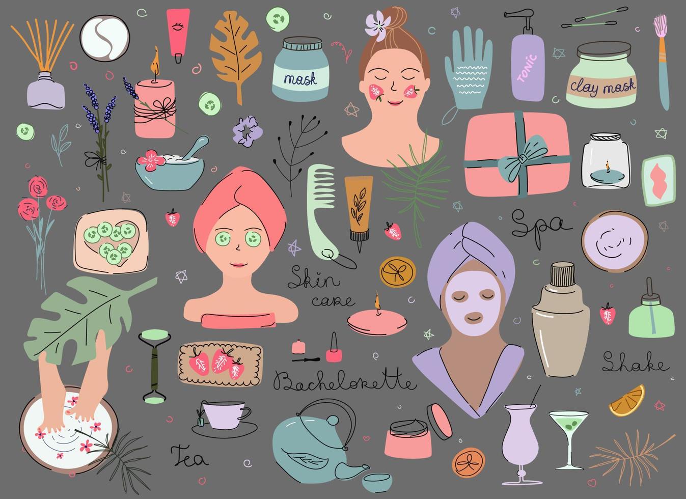 A set of elements for a bachelorette party in the SPA vector