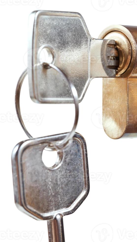 bunch of house keys in cylinder lock photo
