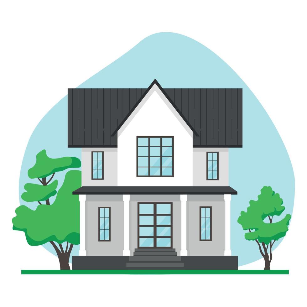 Urban architecture, residential family house in flat style - cute vector illustration