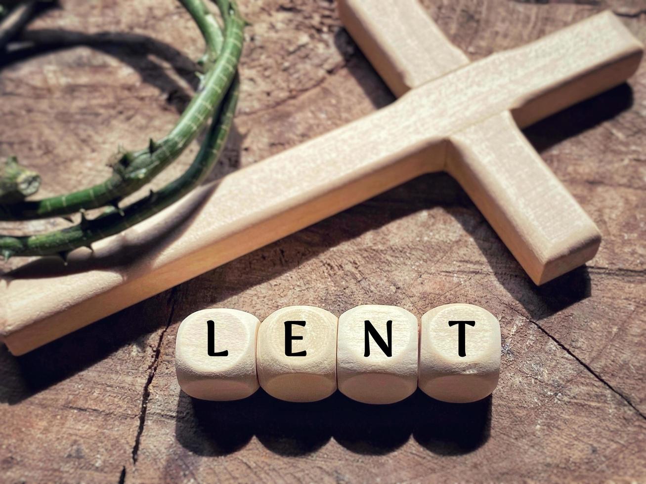 Lent Season,Holy Week and Good Friday concepts - lent text on wooden cubes in vintage background. Stock photo. photo