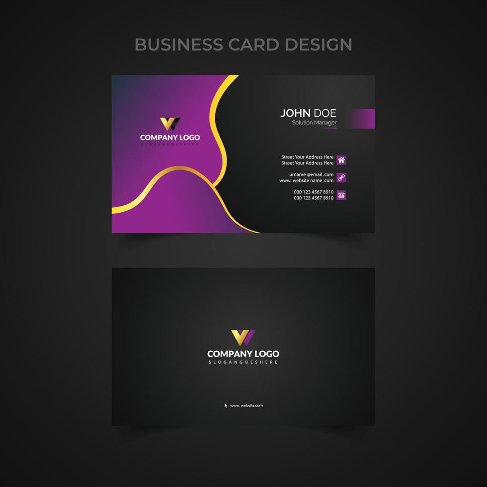 Creative Business Card - Creative and Clean Business Card Template. Luxury business card design template. Elegant dark back background with abstract golden wavy lines shiny. Vector illustration