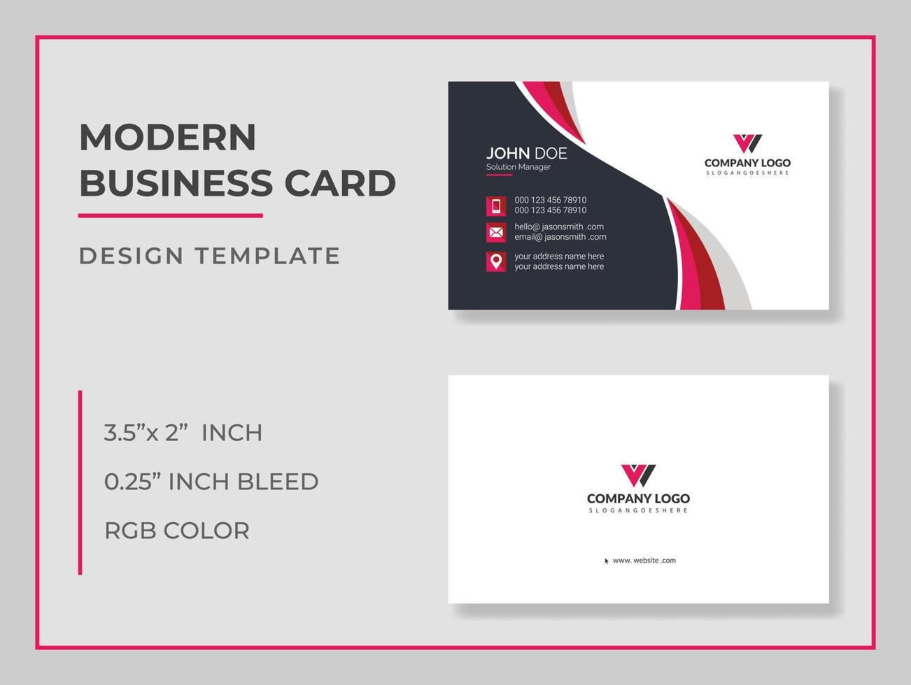 Creative and Clean Double-sided Business Card Template. Red and Black Colors. Flat Design Vector Illustration