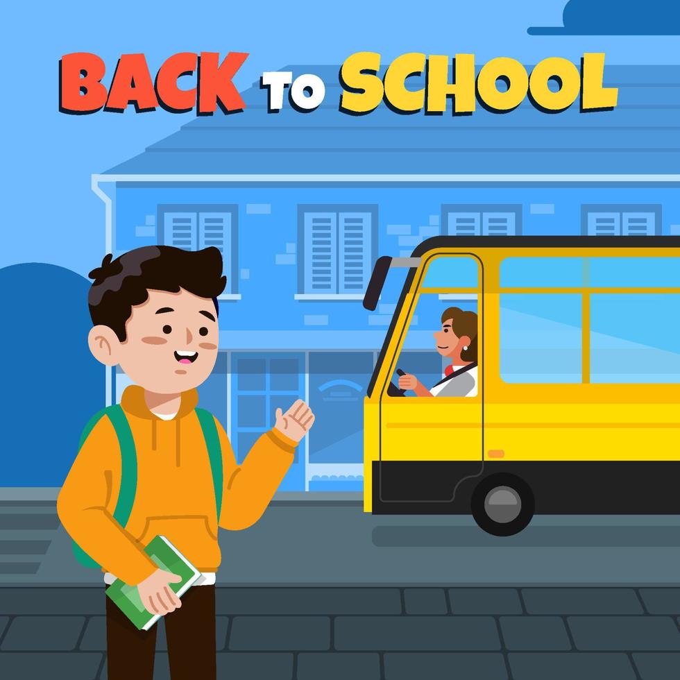 Boy Go To School By Bus Concept vector