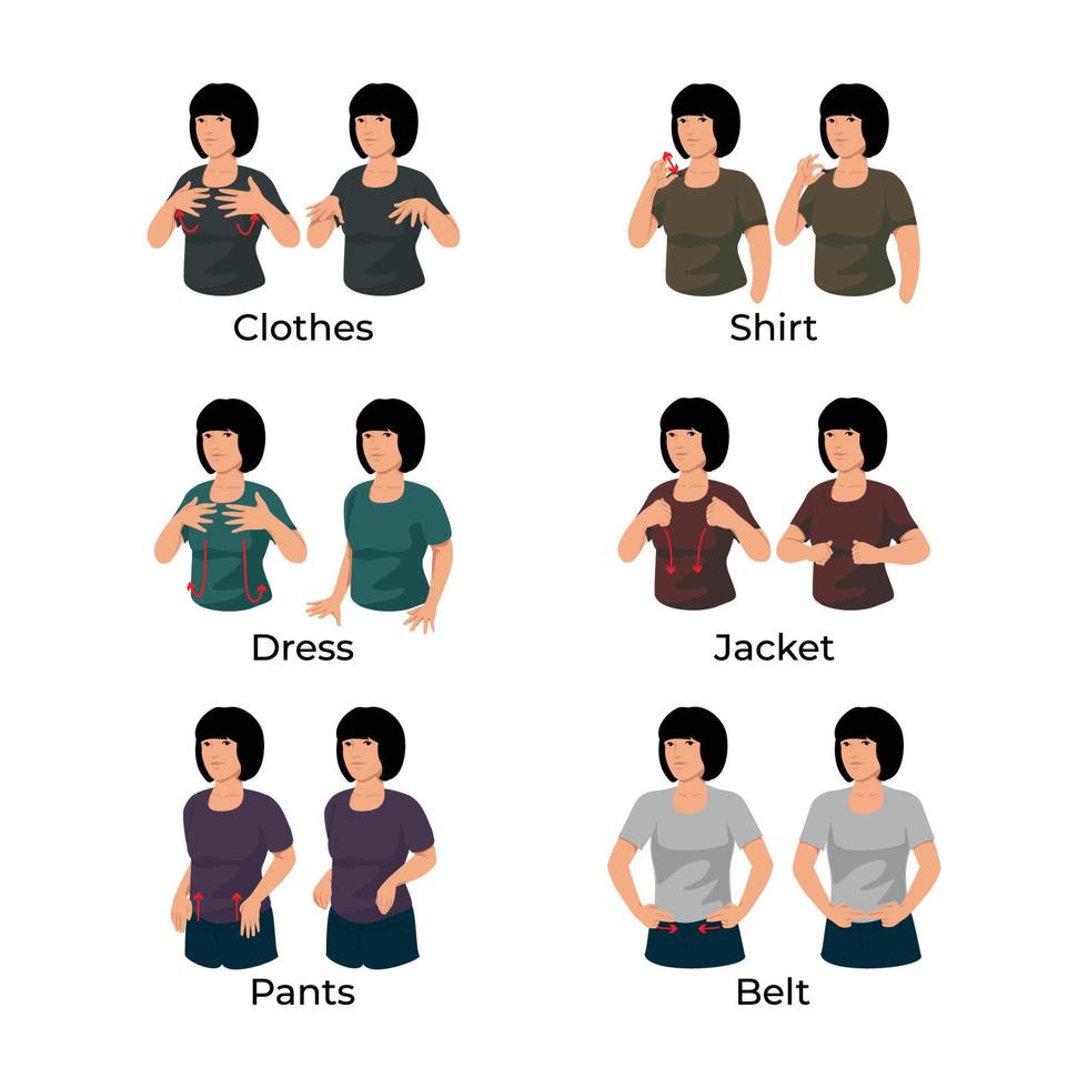lenguajes de señas americanos para la ropa vector