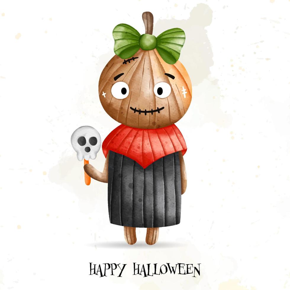 Funny Halloween Child costumes. Happy Halloween, watercolor vector illustration