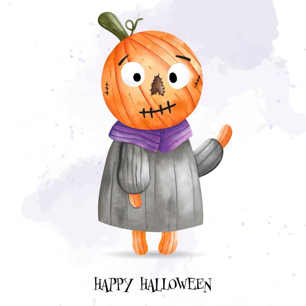 niño lindo en la ilustración de vector de disfraces de halloween. feliz halloween, acuarela ilustración vectorial