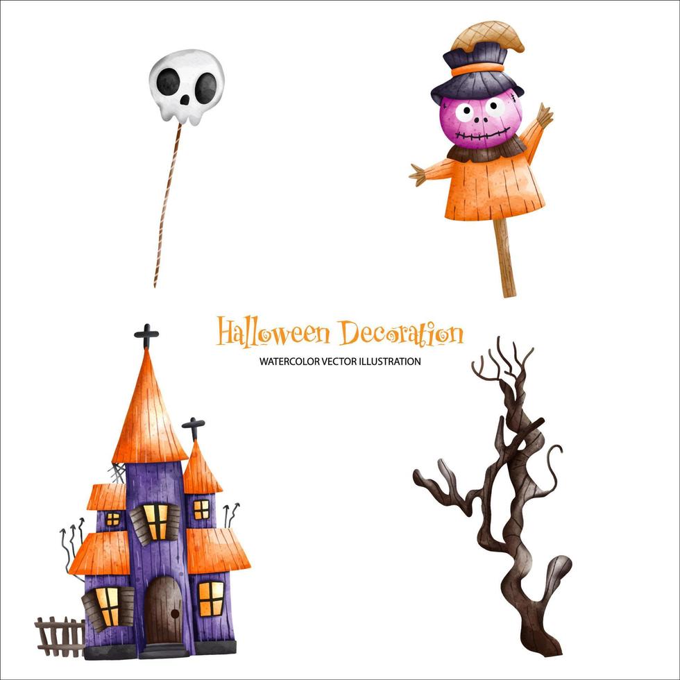 vector de ilustración de pintura de composición de acuarela de halloween. colección de casas embrujadas