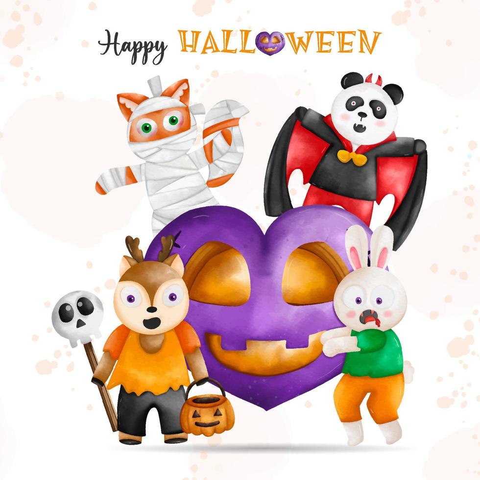 Halloween animals compositions illustration. Dracula, mummy, vampire Halloween animals. vector