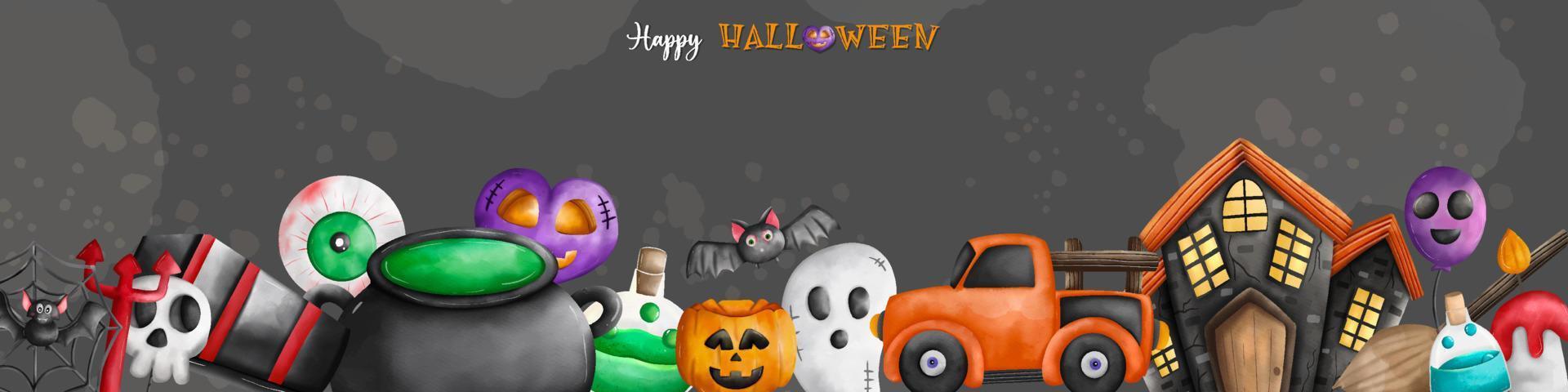 Happy Halloween elements and dark background for Banner, cover. Halloween holiday party. vector