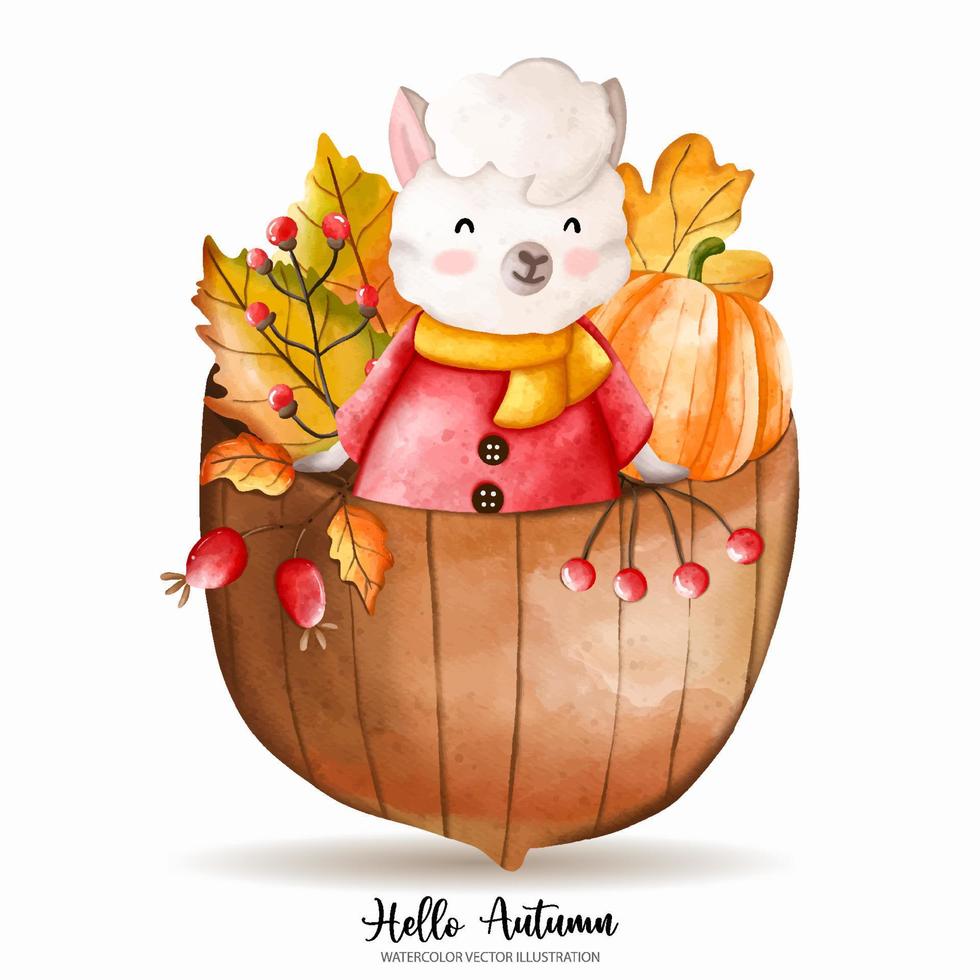 linda oveja de acuarela de navidad, animal de otoño o otoño, ilustración de acuarela vector