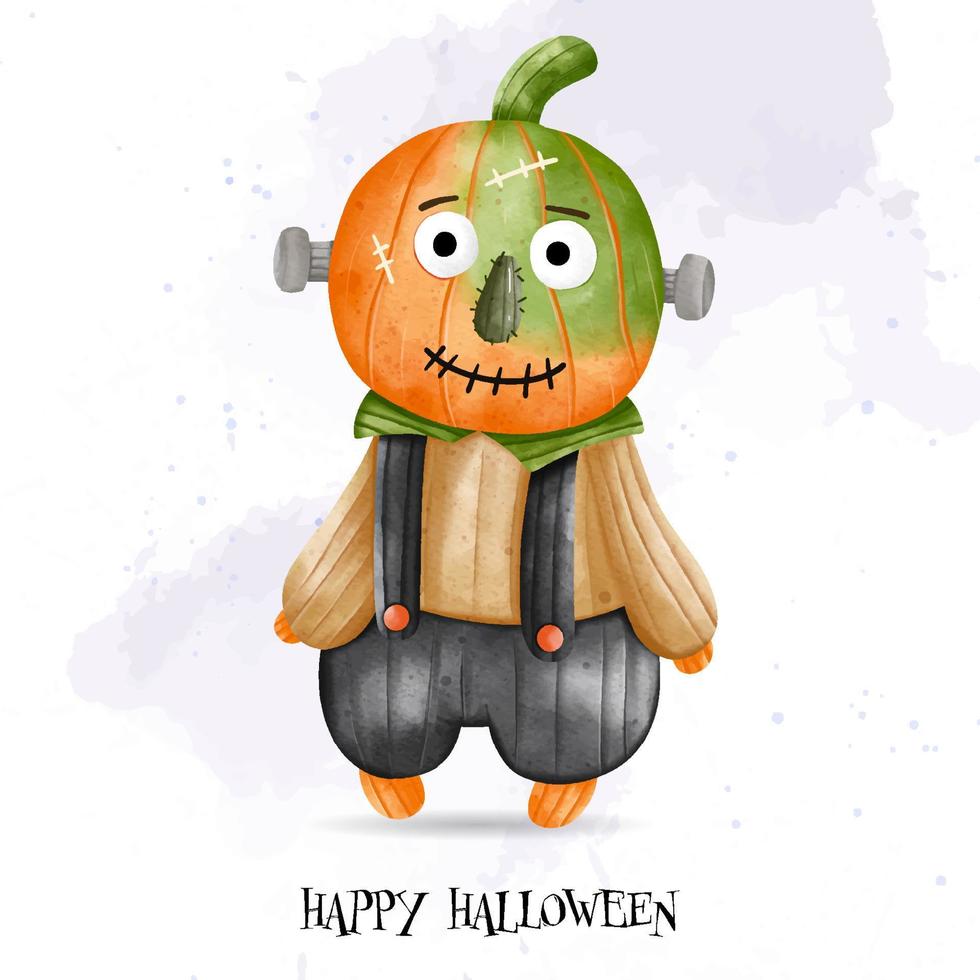 Halloween kids costumes. Happy Halloween, watercolor vector illustration