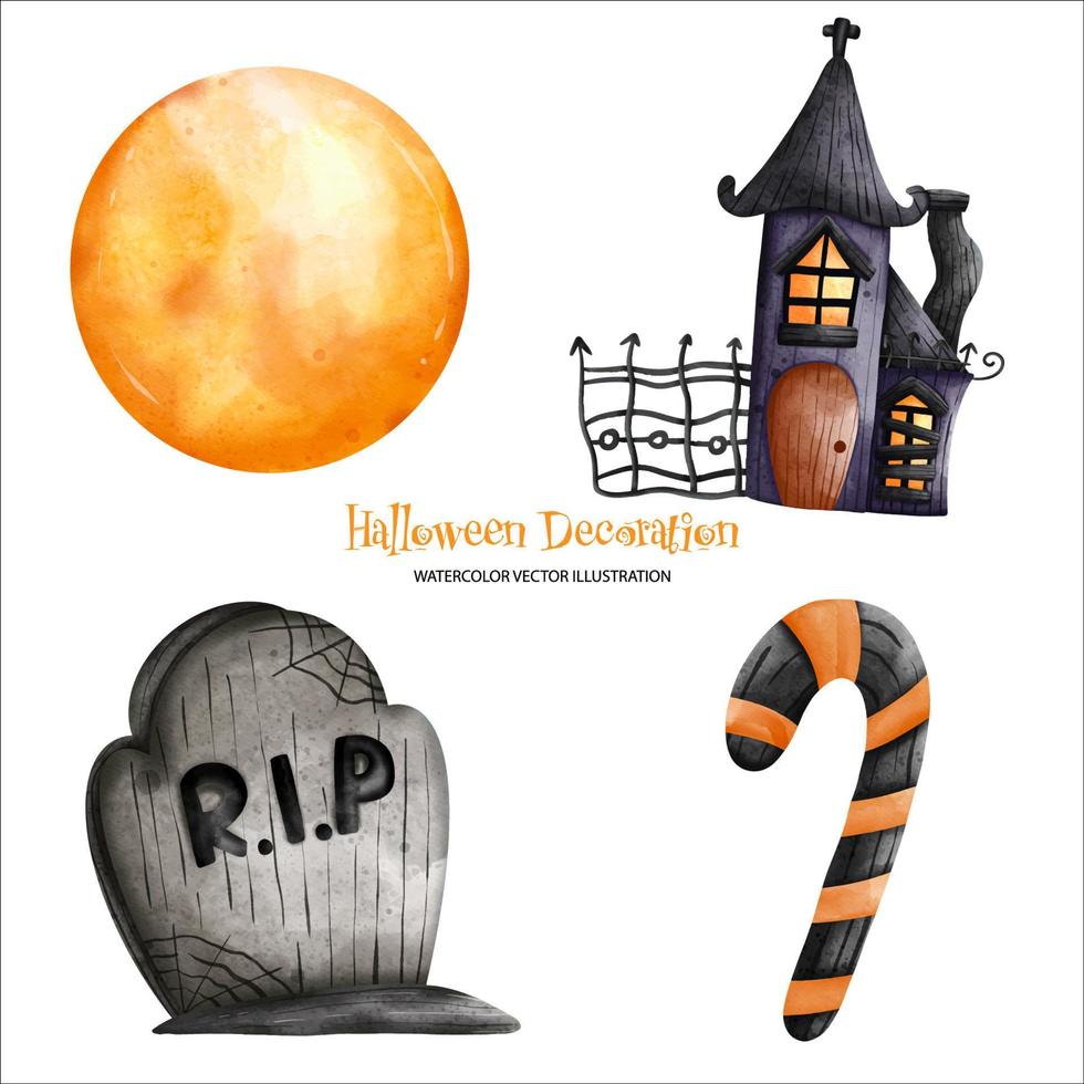 Happy Halloween. Halloween decorations. Halloween watercolor painting illustration. Haunted house Halloween concept vector