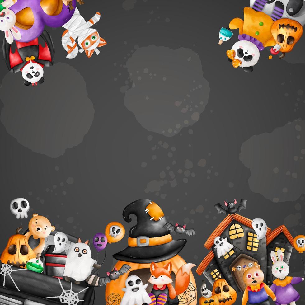 Halloween background. Animals in Halloween costumes and decoration vector