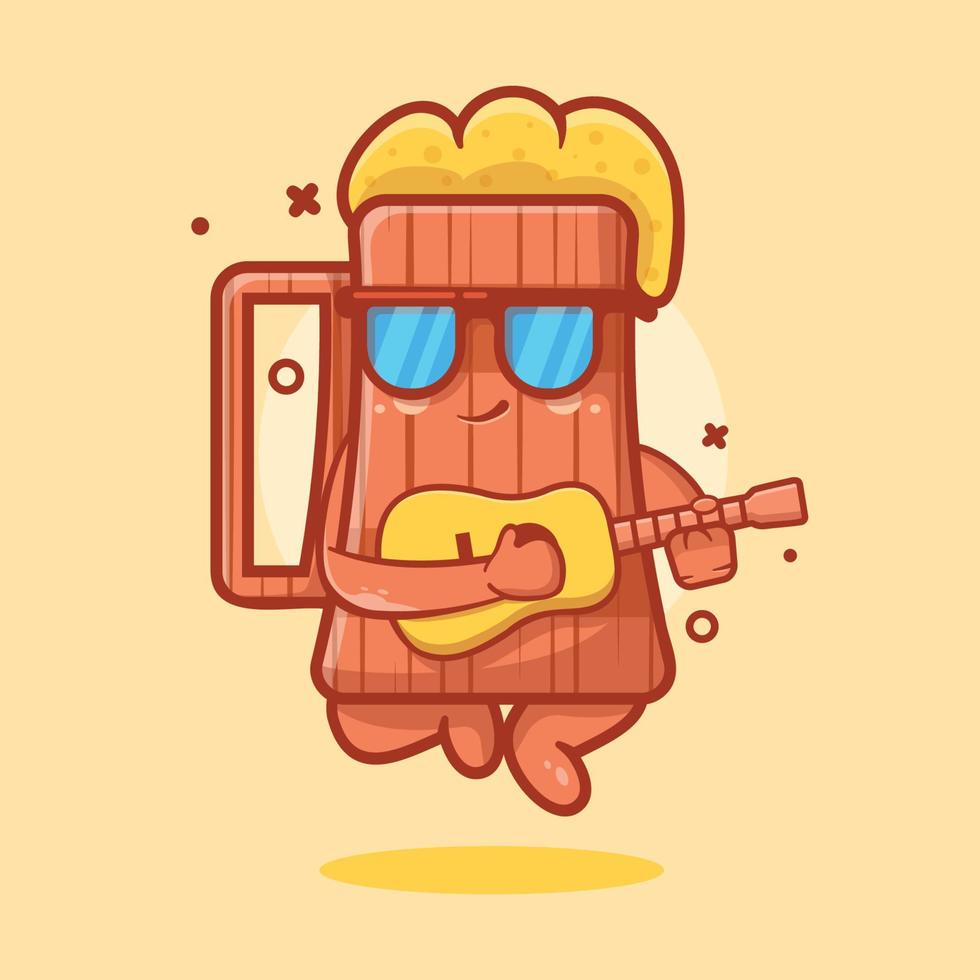 cerveza fría mascota de personaje de tankard de madera tocando guitarra dibujos animados aislados en diseño de estilo plano vector