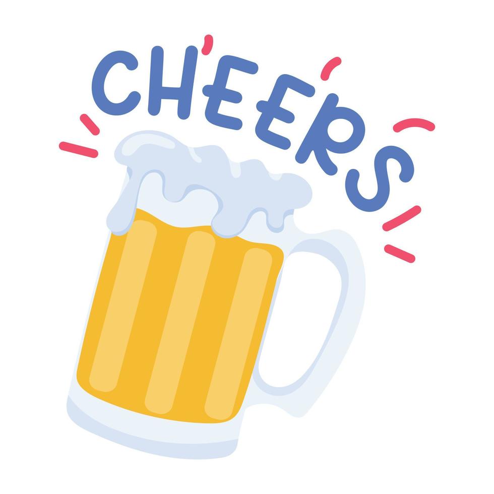Beer mug denoting cheers, flat icon vector