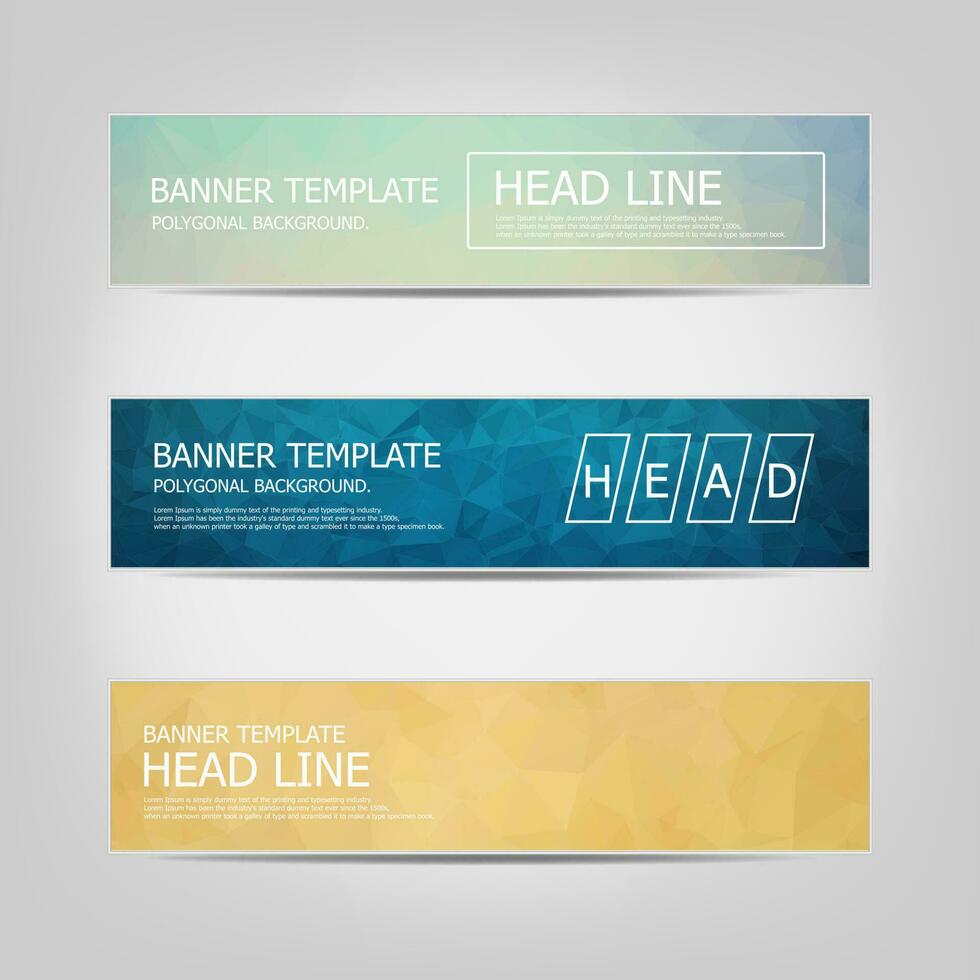 Vector banners collection with abstract multicolored polygonal mosaic backgrounds. Business design templates. Modern banners with geometric shapes background.