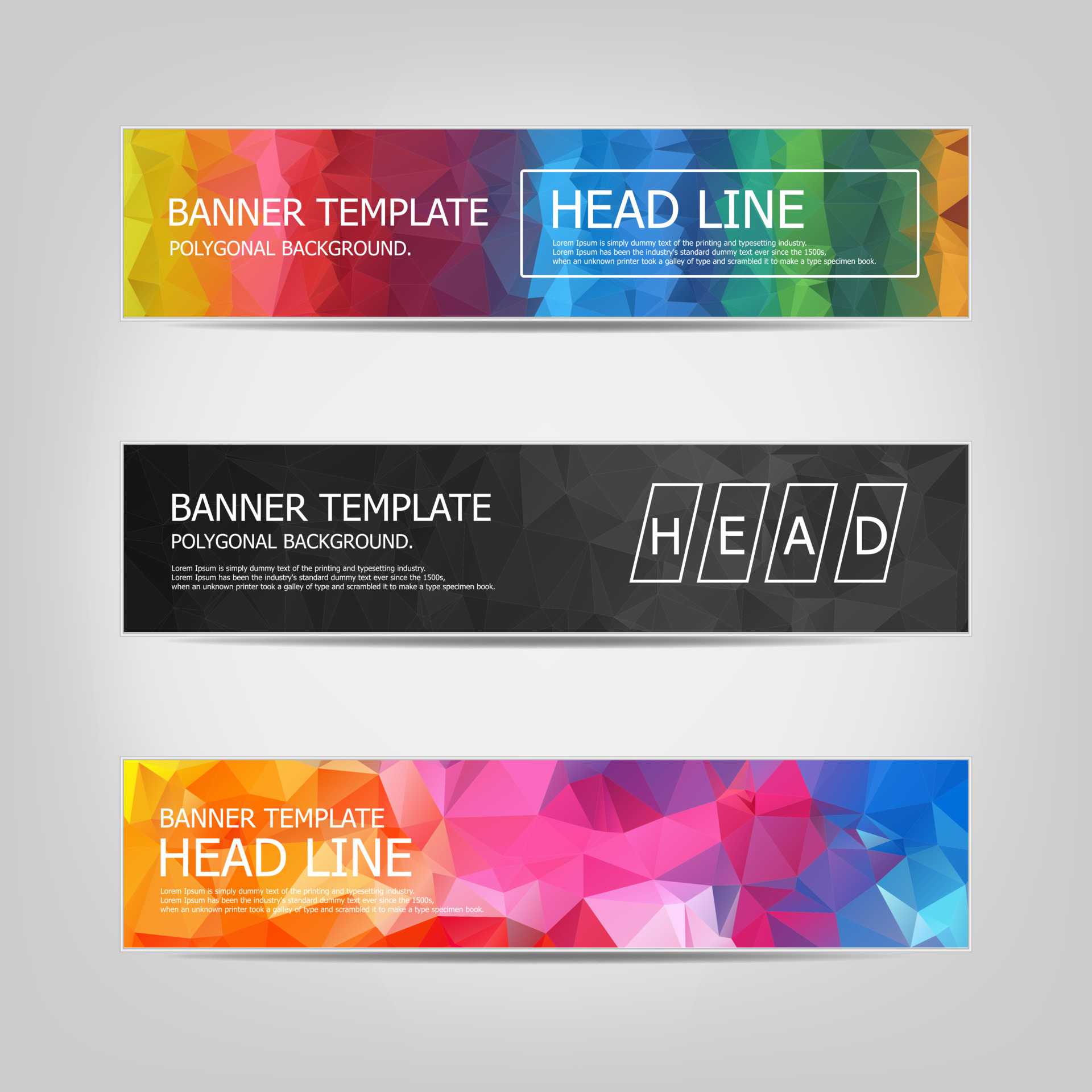 Set of banners with a polygonal geometric background with different