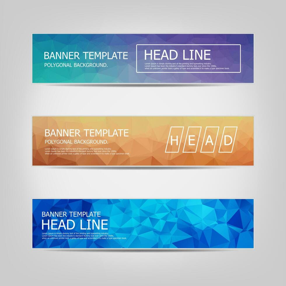 Vector banners collection with abstract multicolored polygonal mosaic backgrounds. Business design templates. Modern banners with geometric shapes background.