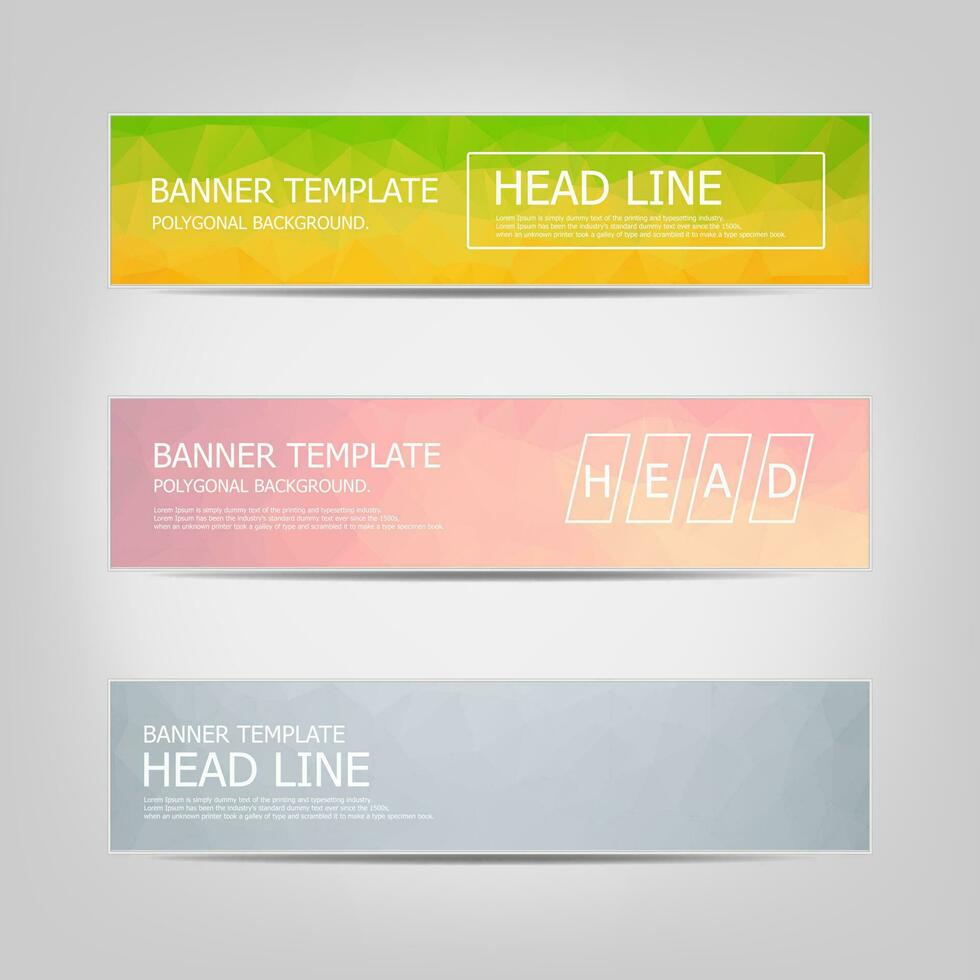 Vector banners set with polygonal abstract triangles. Abstract low poly banners. Set of vector business card templates. abstract low poly background.