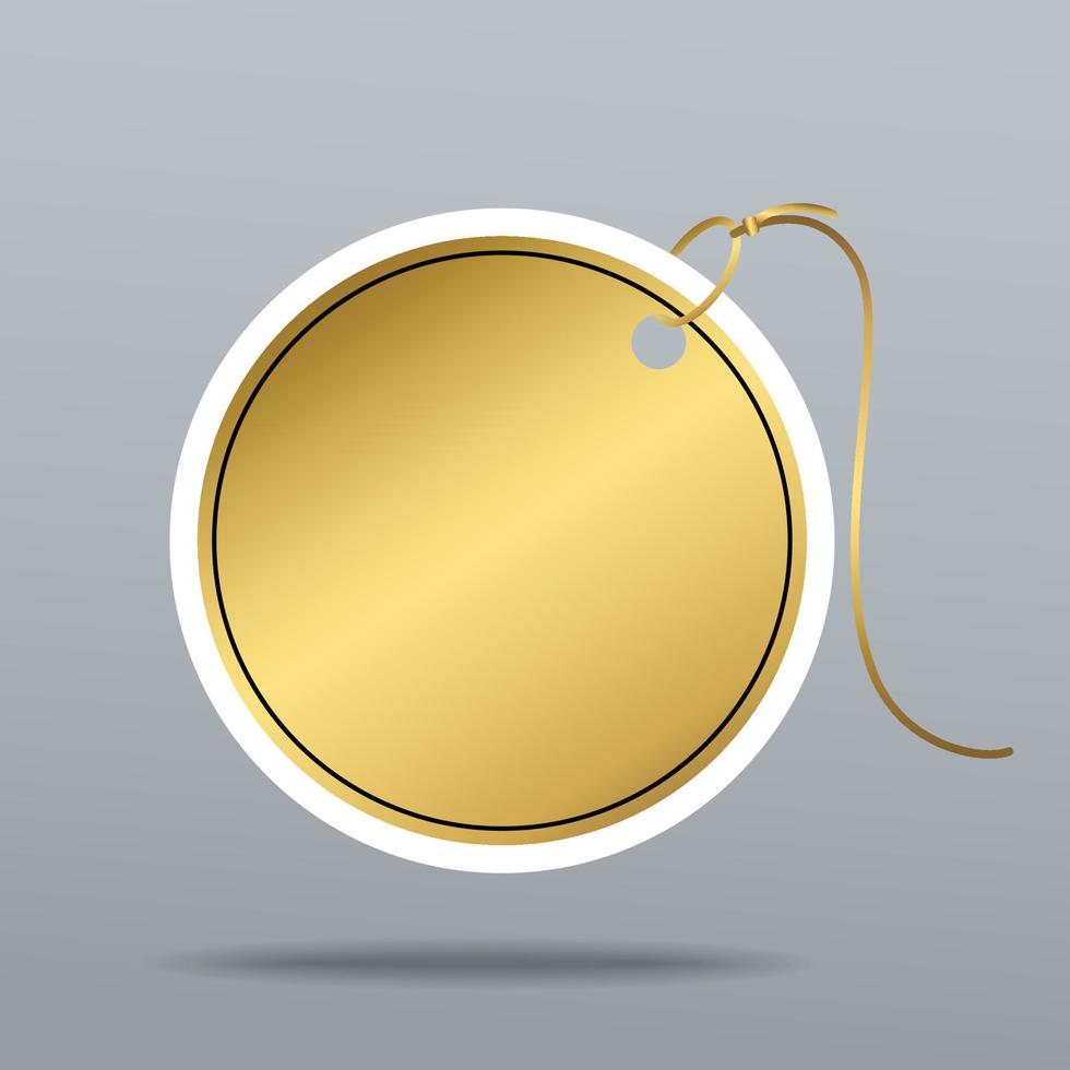 Round gold metal sticker. Gold sticker label contains slogan of number one quality. Golden Mockups vector