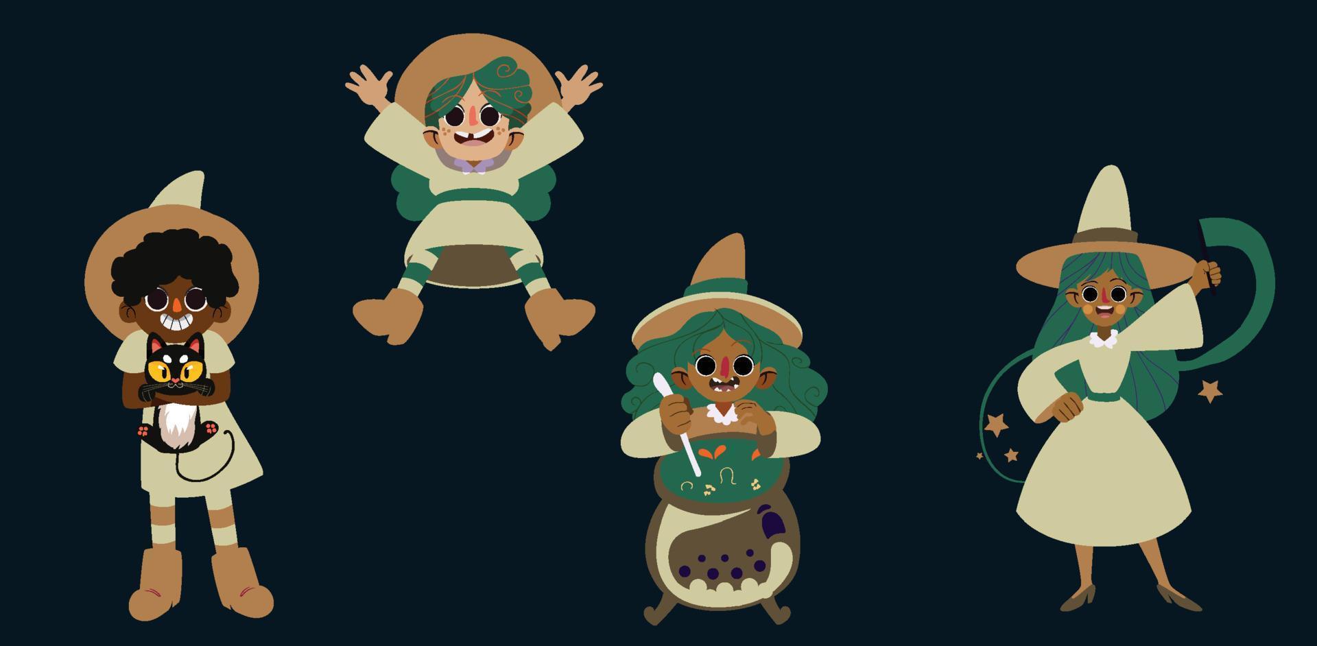 Lovely set of halloween witches with flat design vector