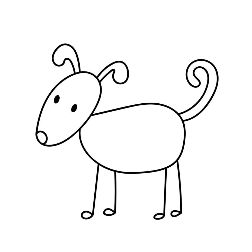 garabato de contorno de perro. animal doméstico dibujado a mano. ilustración de boceto infantil simple vectorial aislada en fondo blanco. vector