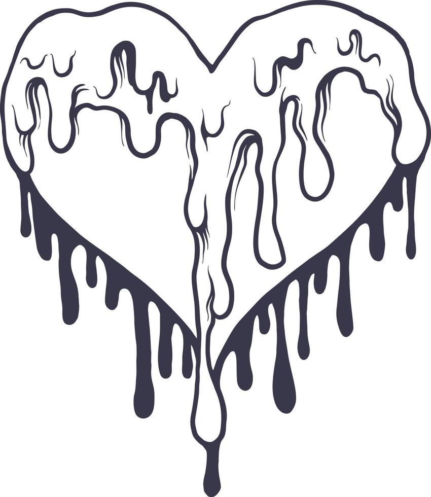 Dripping love heart monochrome illustration vector