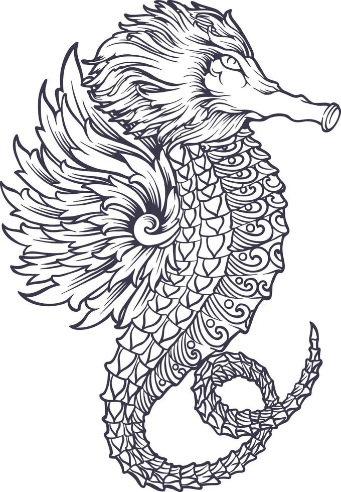 Classic luxury seahorses ornament monochrome vector