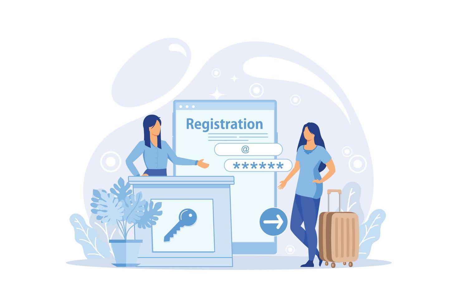 People signing up or login to online account with user interface. Secure login and password. Modern Flat Illustration vector