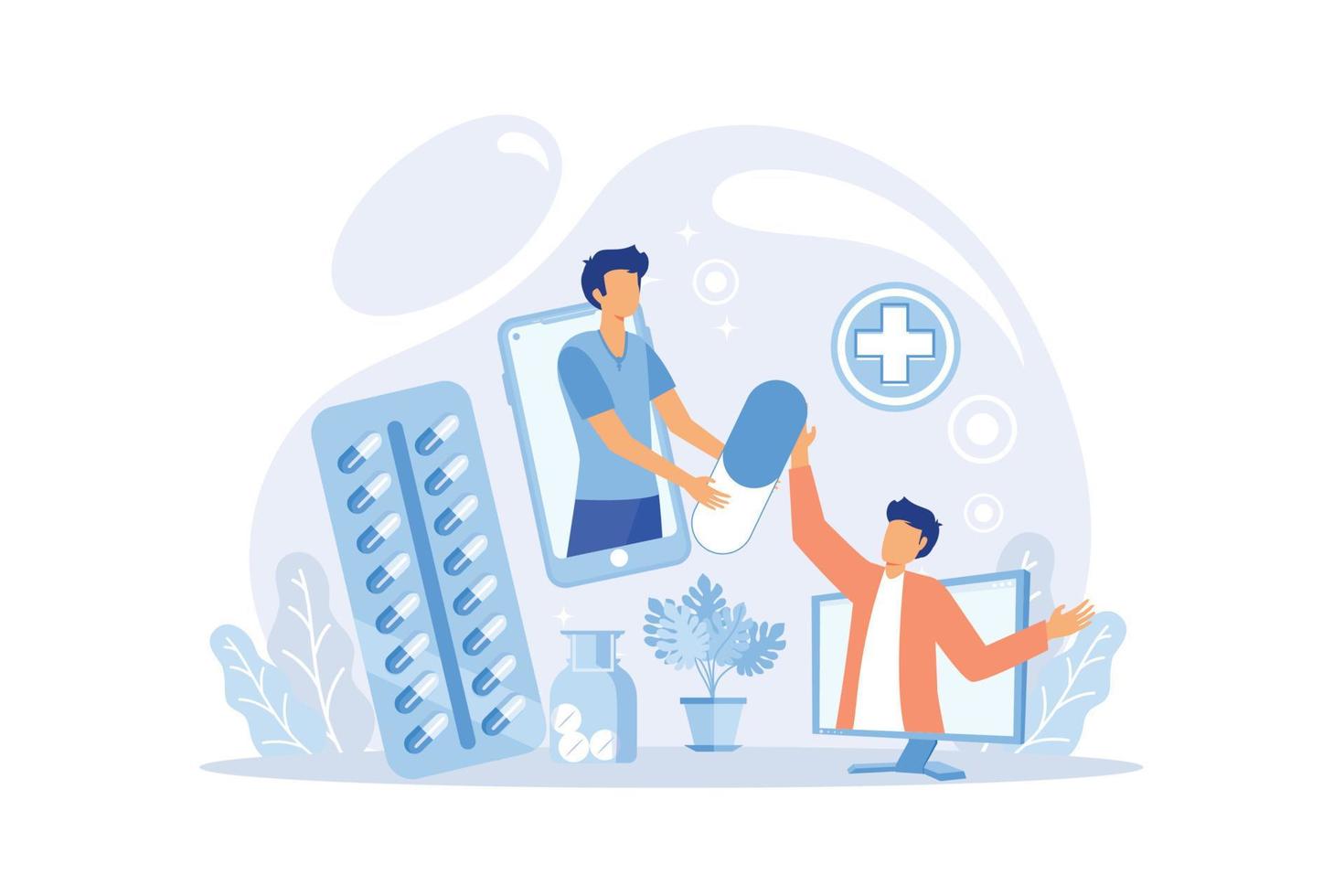 Online medical. consultation and prescription medicine,  professional doctor connecting and giving a consultation for a patient, telemedicine concept vector